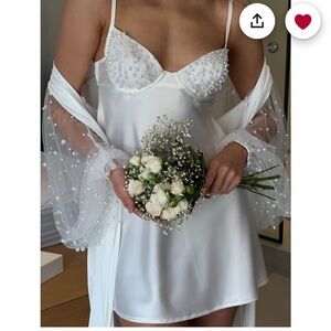 TheRobeUA Pearl Bridal Robe and Silk Slip Dress
